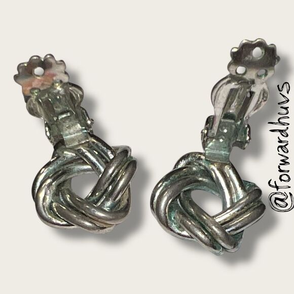 Vintage STAR Clip-On Knot Earrings – Silver-Tone – Twisted Loop Design - Picture 7 of 11